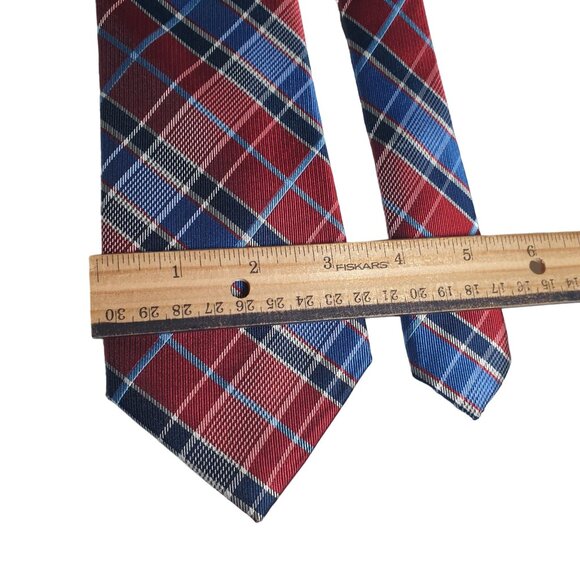 Roundtree Yorke All Silk Handmade Red Blue Plaid Necktie Patriotic Election - Picture 3 of 6